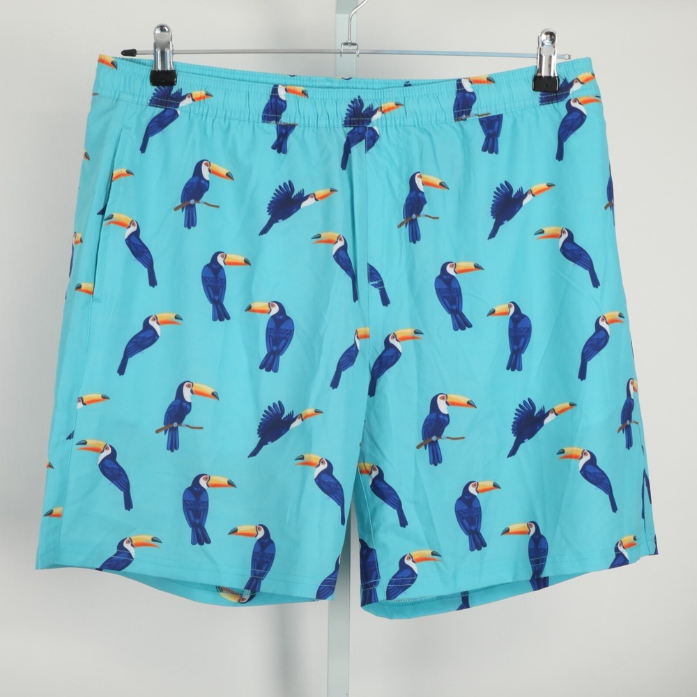 LRD Performance Swim Trunks Men XL Turquoise Blue Toucan Bird Print Shorts